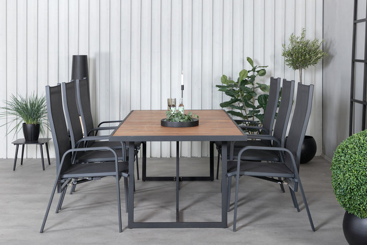 Venture Home Khung Dining Table - Black Steel / Acacia (teklook) - 200*100cm+Copacabana Recliner Chair - Black/Black_6