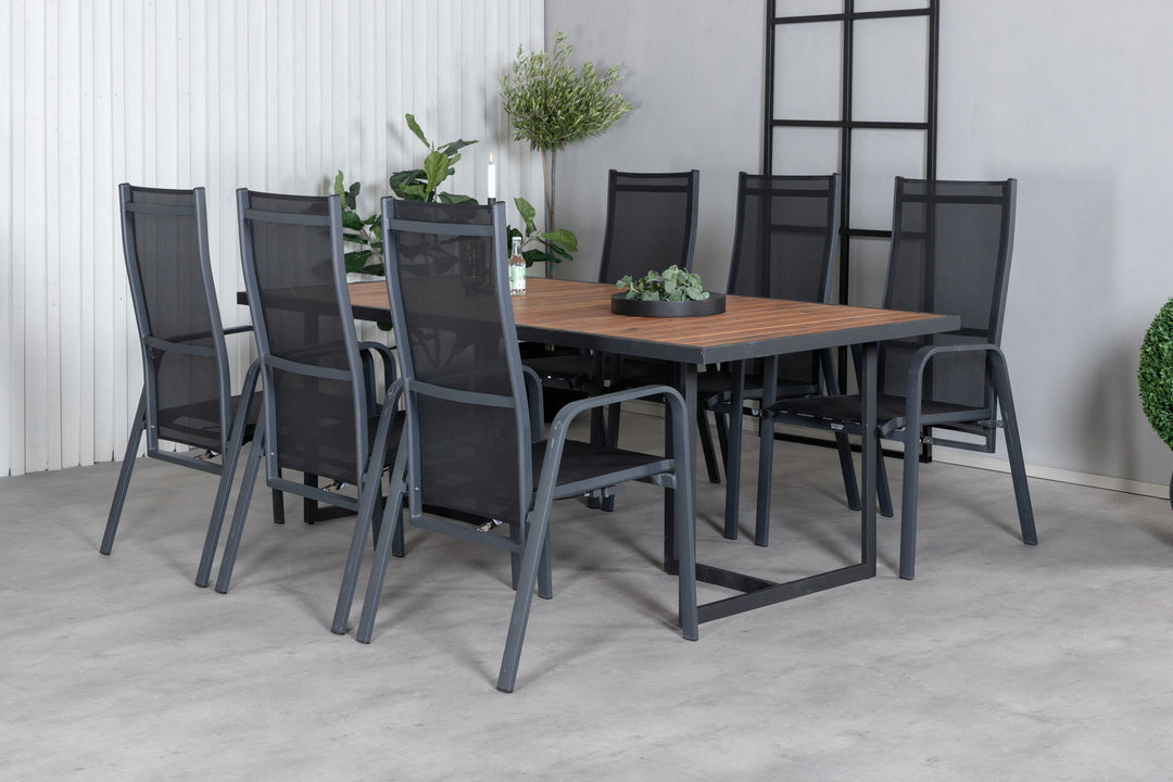 Venture Home Khung Dining Table - Black Steel / Acacia (teklook) - 200*100cm+Copacabana Recliner Chair - Black/Black_6