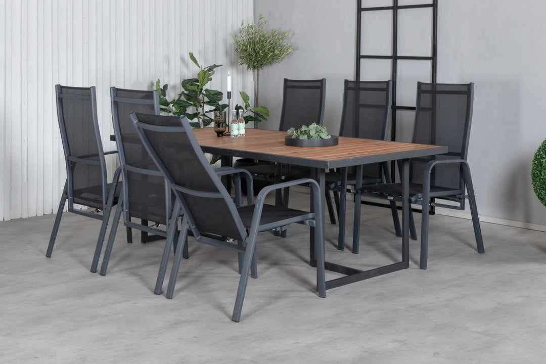 Venture Home Khung Dining Table - Black Steel / Acacia (teklook) - 200*100cm+Copacabana Recliner Chair - Black/Black_6