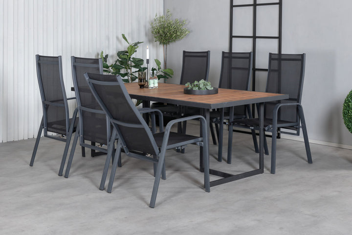 Venture Home Khung Dining Table - Black Steel / Acacia (teklook) - 200*100cm+Copacabana Recliner Chair - Black/Black_6