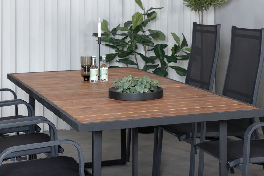 Venture Home Khung Dining Table - Black Steel / Acacia (teklook) - 200*100cm+Copacabana Recliner Chair - Black/Black_6