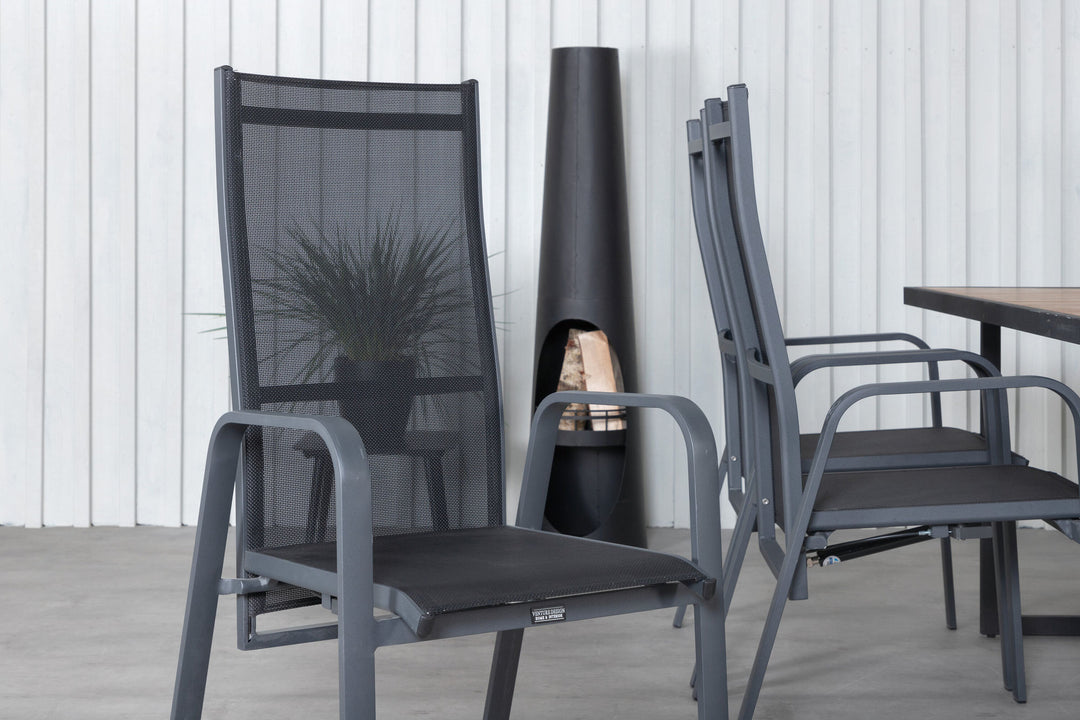 Venture Home Khung Dining Table - Black Steel / Acacia (teklook) - 200*100cm+Copacabana Recliner Chair - Black/Black_6