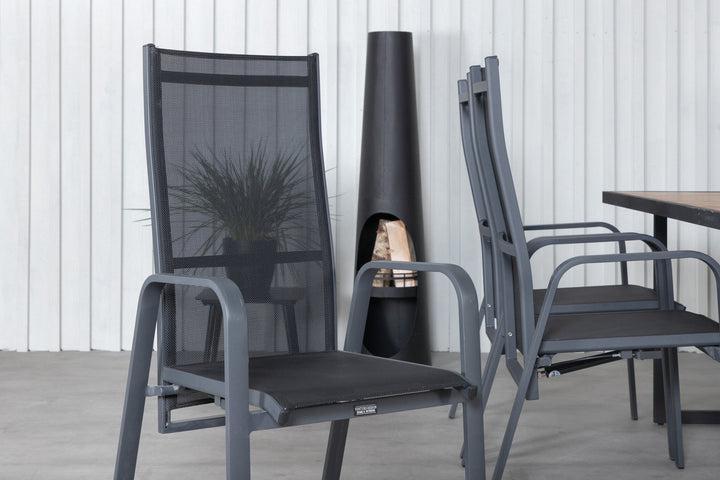 Venture Home Khung Dining Table - Black Steel / Acacia (teklook) - 200*100cm+Copacabana Recliner Chair - Black/Black_6