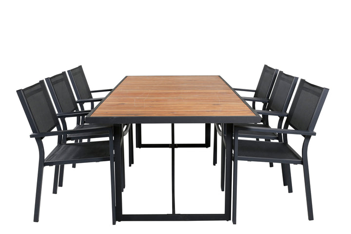 Venture Home Khung Dining Table - Black Steel / Acacia (teklook) - 200*100cm+Copacabana Stacking Chair - Black/Black_6