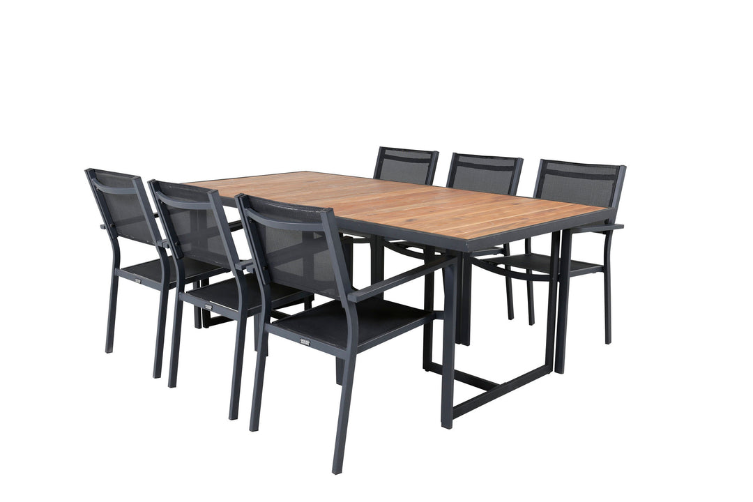 Venture Home Khung Dining Table - Black Steel / Acacia (teklook) - 200*100cm+Copacabana Stacking Chair - Black/Black_6