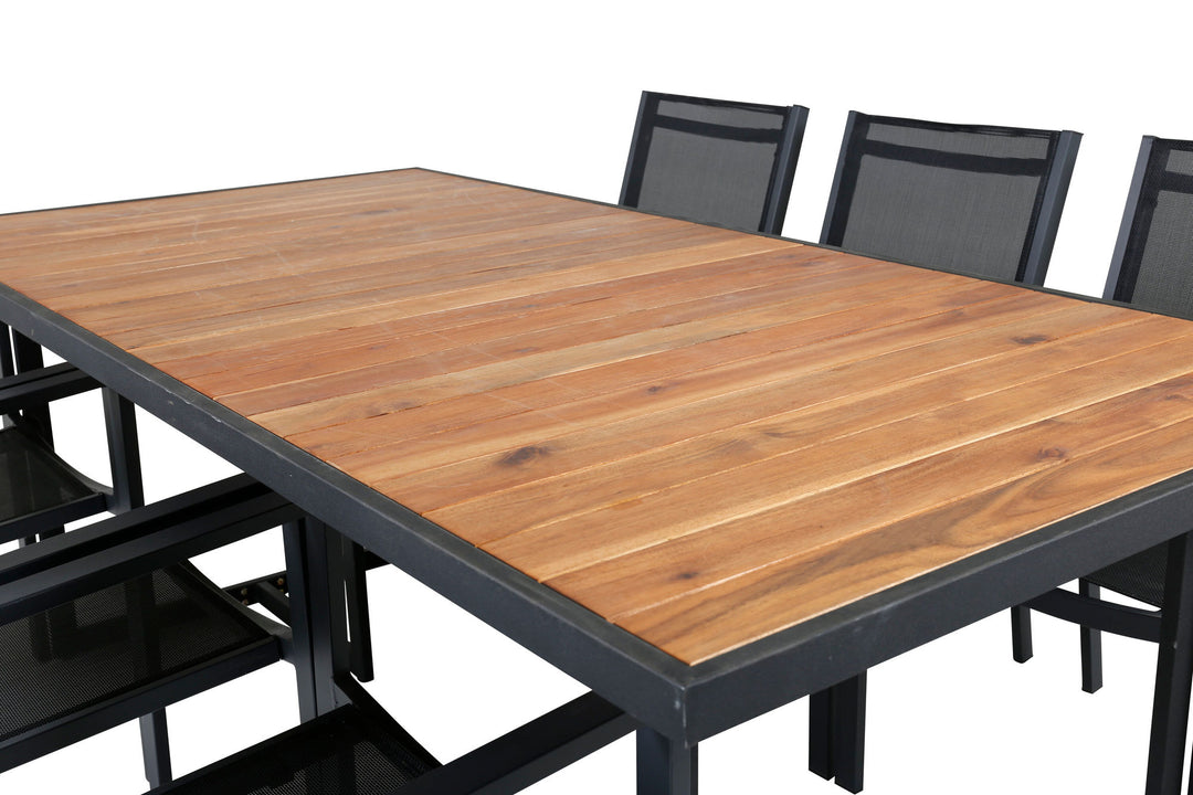 Venture Home Khung Dining Table - Black Steel / Acacia (teklook) - 200*100cm+Copacabana Stacking Chair - Black/Black_6