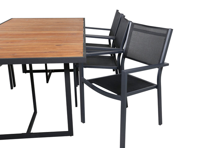 Venture Home Khung Dining Table - Black Steel / Acacia (teklook) - 200*100cm+Copacabana Stacking Chair - Black/Black_6