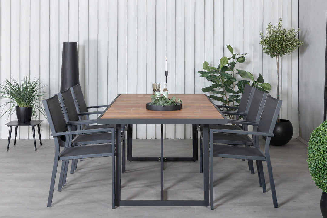 Venture Home Khung Dining Table - Black Steel / Acacia (teklook) - 200*100cm+Copacabana Stacking Chair - Black/Black_6