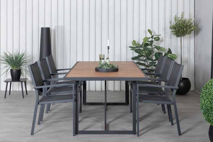 Venture Home Khung Dining Table - Black Steel / Acacia (teklook) - 200*100cm+Copacabana Stacking Chair - Black/Black_6