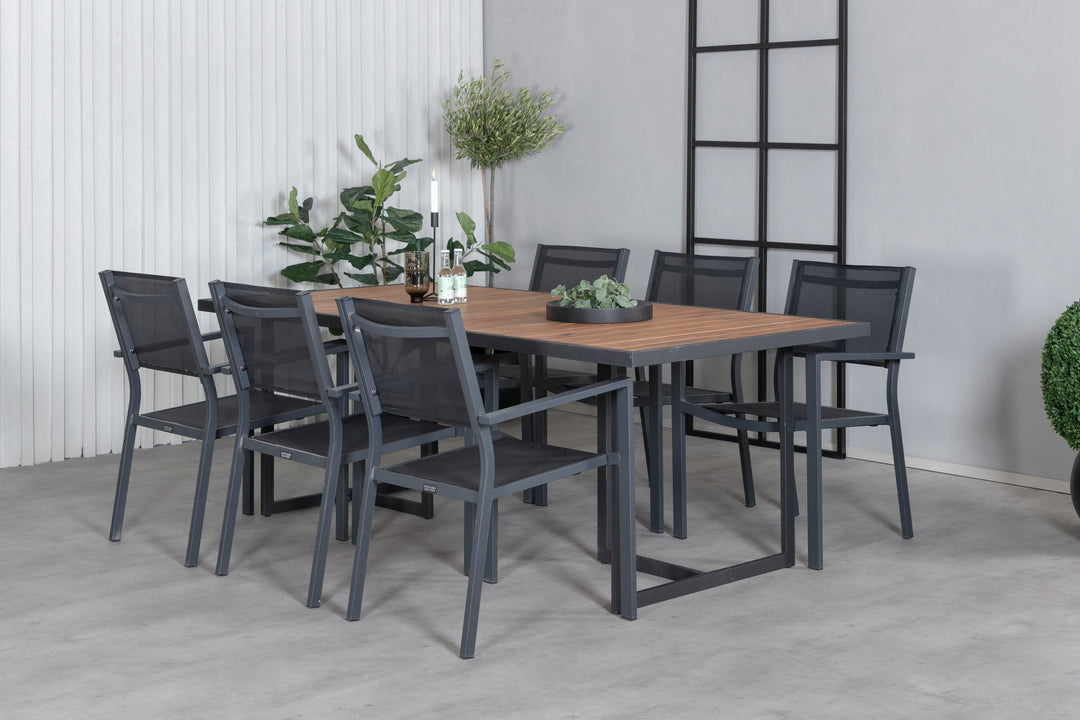 Venture Home Khung Dining Table - Black Steel / Acacia (teklook) - 200*100cm+Copacabana Stacking Chair - Black/Black_6