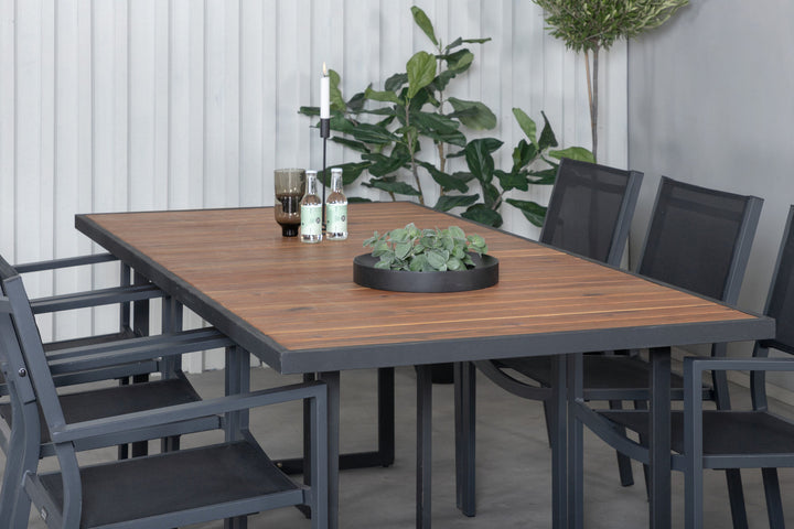 Venture Home Khung Dining Table - Black Steel / Acacia (teklook) - 200*100cm+Copacabana Stacking Chair - Black/Black_6