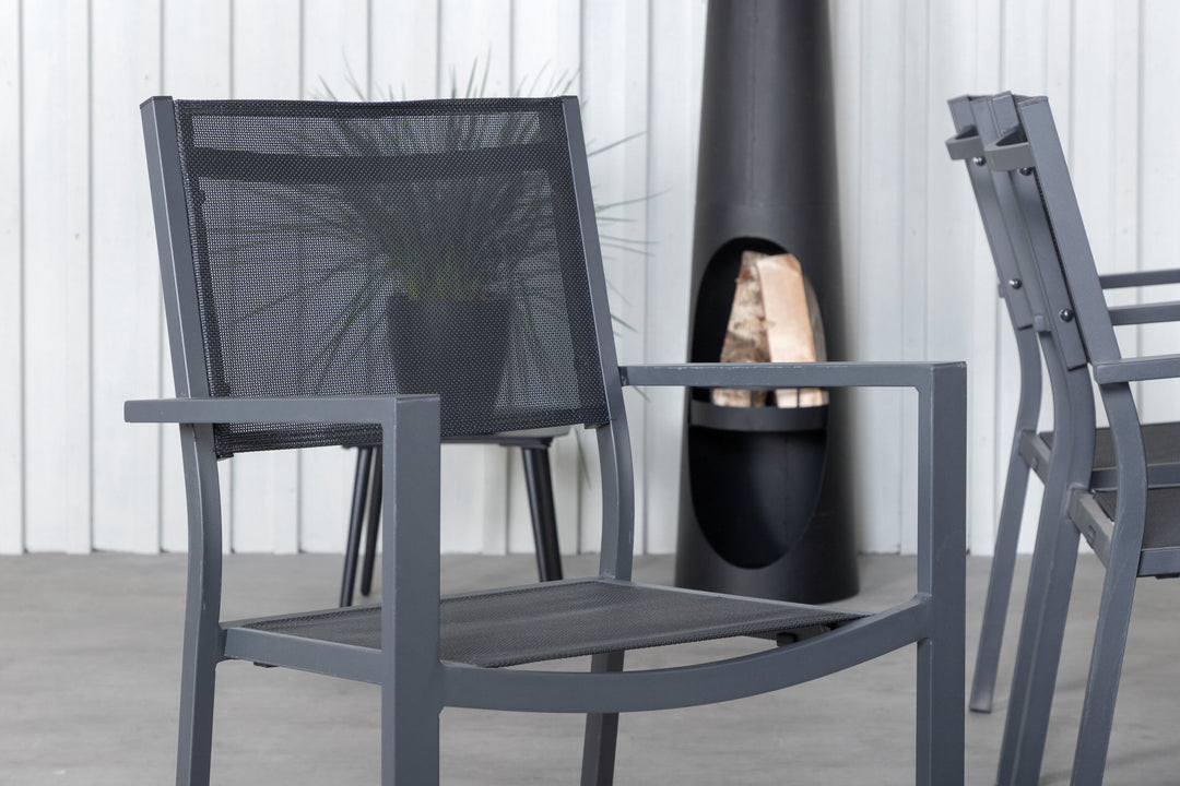Venture Home Khung Dining Table - Black Steel / Acacia (teklook) - 200*100cm+Copacabana Stacking Chair - Black/Black_6