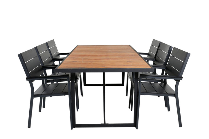 Venture Home Khung Dining Table - Black Steel / Acacia (teklook) - 200*100cm+Levels Chair (stackable) - Black Alu / Black Aintwood_6