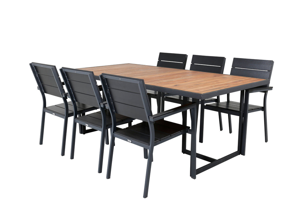Venture Home Khung Dining Table - Black Steel / Acacia (teklook) - 200*100cm+Levels Chair (stackable) - Black Alu / Black Aintwood_6