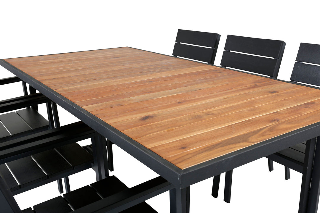Venture Home Khung Dining Table - Black Steel / Acacia (teklook) - 200*100cm+Levels Chair (stackable) - Black Alu / Black Aintwood_6