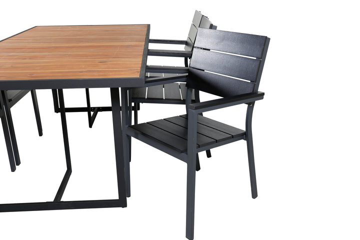 Venture Home Khung Dining Table - Black Steel / Acacia (teklook) - 200*100cm+Levels Chair (stackable) - Black Alu / Black Aintwood_6