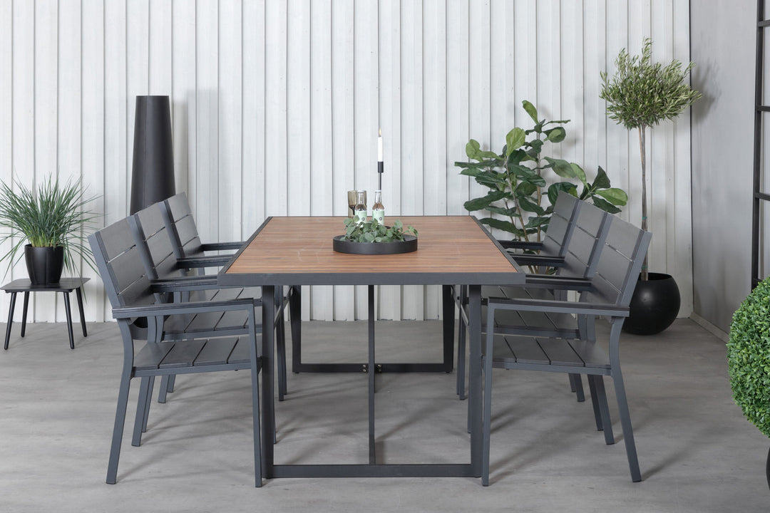 Venture Home Khung Dining Table - Black Steel / Acacia (teklook) - 200*100cm+Levels Chair (stackable) - Black Alu / Black Aintwood_6