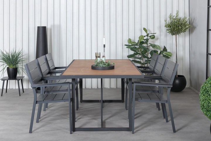 Venture Home Khung Dining Table - Black Steel / Acacia (teklook) - 200*100cm+Levels Chair (stackable) - Black Alu / Black Aintwood_6