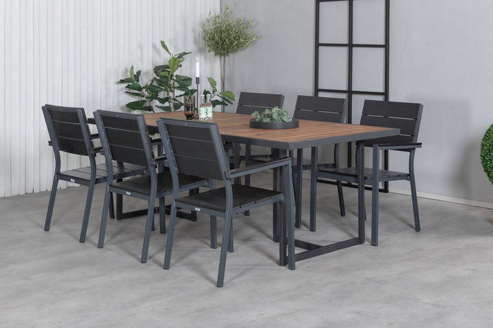 Venture Home Khung Dining Table - Black Steel / Acacia (teklook) - 200*100cm+Levels Chair (stackable) - Black Alu / Black Aintwood_6