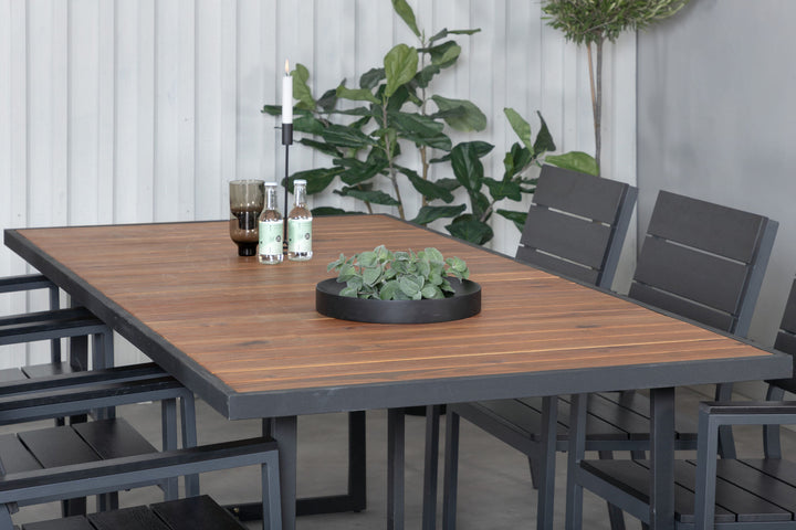 Venture Home Khung Dining Table - Black Steel / Acacia (teklook) - 200*100cm+Levels Chair (stackable) - Black Alu / Black Aintwood_6