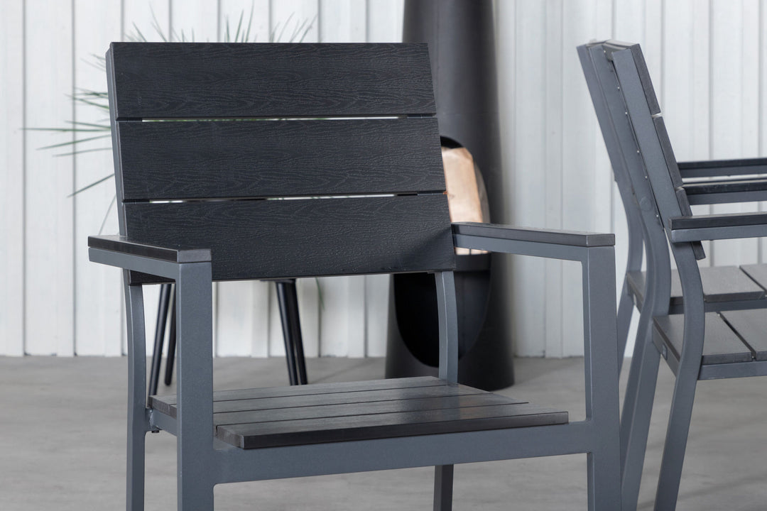 Venture Home Khung Dining Table - Black Steel / Acacia (teklook) - 200*100cm+Levels Chair (stackable) - Black Alu / Black Aintwood_6