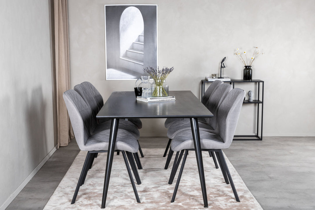 Venture Home Dipp Dining Table - 180*90cm - Black Veneer / all black legs +Gemma Dining Ch