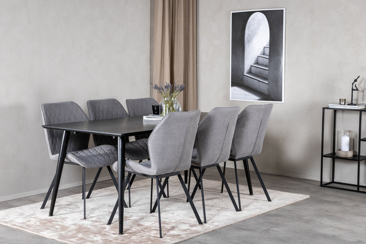 Venture Home Dipp Dining Table - 180*90cm - Black Veneer / all black legs +Gemma Dining Ch
