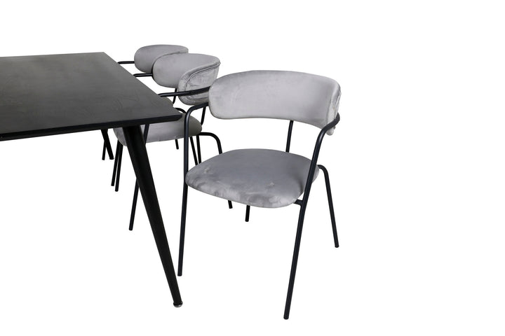 Venture Home Dipp Dining Table - 180*90cm - Black Veneer / all black legs - Arrow armchair - Black Legs - Grey Velvet 6