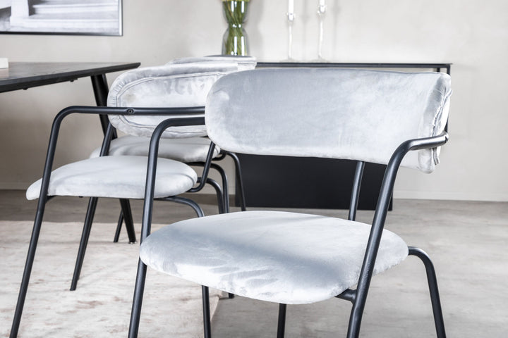 Venture Home Dipp Dining Table - 180*90cm - Black Veneer / all black legs - Arrow armchair - Black Legs - Grey Velvet 6