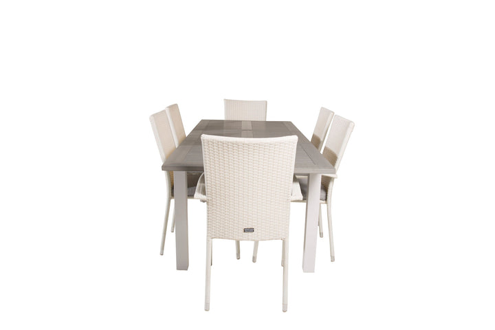 Venture Home Albany Dining Table 152/210*90 - White Alu / Grey Aintwood+Anna Arm Chair (stackable) - White_6