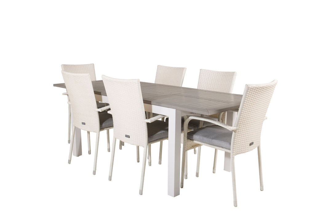 Venture Home Albany Dining Table 152/210*90 - White Alu / Grey Aintwood+Anna Arm Chair (stackable) - White_6