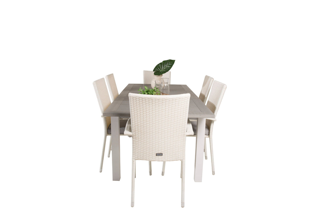 Venture Home Albany Dining Table 152/210*90 - White Alu / Grey Aintwood+Anna Arm Chair (stackable) - White_6