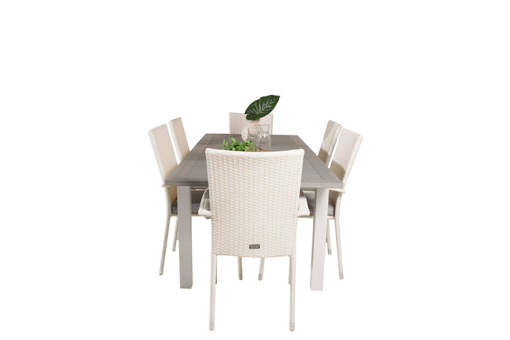 Venture Home Albany Dining Table 152/210*90 - White Alu / Grey Aintwood+Anna Arm Chair (stackable) - White_6