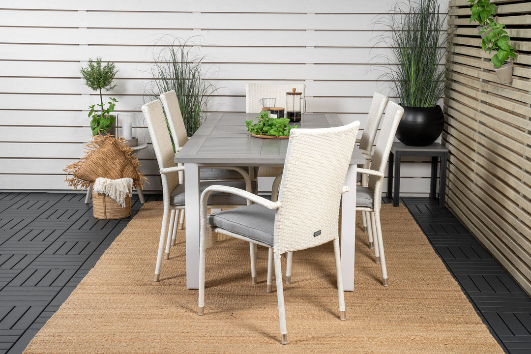 Venture Home Albany Dining Table 152/210*90 - White Alu / Grey Aintwood+Anna Arm Chair (stackable) - White_6