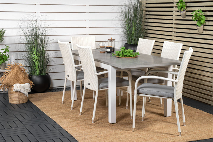 Venture Home Albany Dining Table 152/210*90 - White Alu / Grey Aintwood+Anna Arm Chair (stackable) - White_6