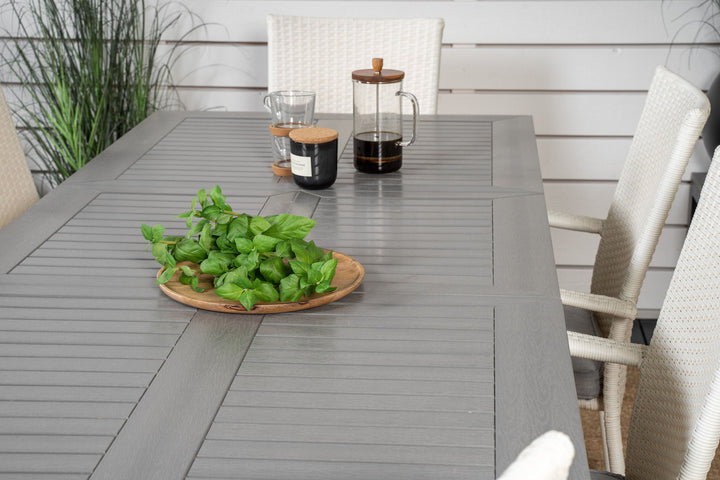 Venture Home Albany Dining Table 152/210*90 - White Alu / Grey Aintwood+Anna Arm Chair (stackable) - White_6