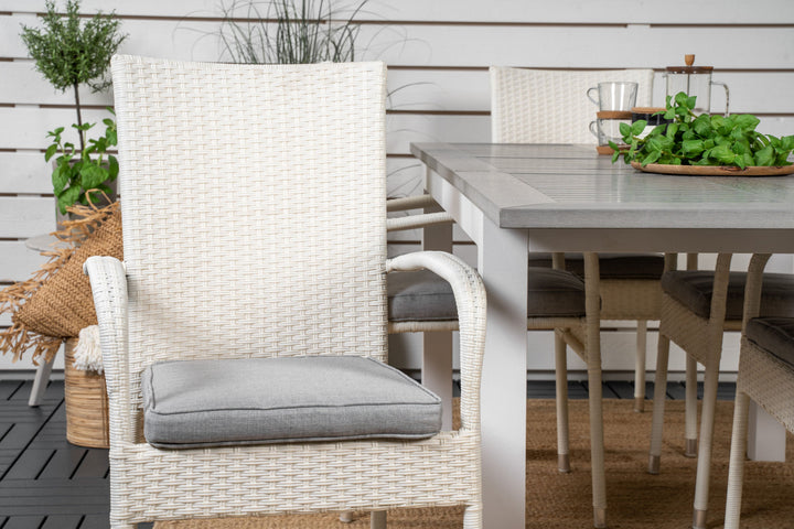 Venture Home Albany Dining Table 152/210*90 - White Alu / Grey Aintwood+Anna Arm Chair (stackable) - White_6