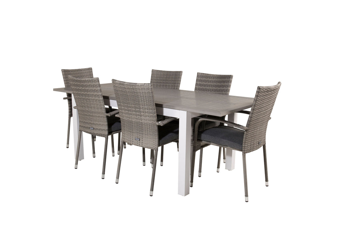 Venture Home Albany Dining Table 152/210*90 - White Alu / Grey Aintwood+Anna Arm Chair (stackable) - Grey_6