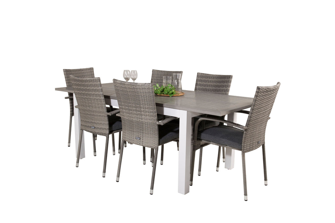 Venture Home Albany Dining Table 152/210*90 - White Alu / Grey Aintwood+Anna Arm Chair (stackable) - Grey_6