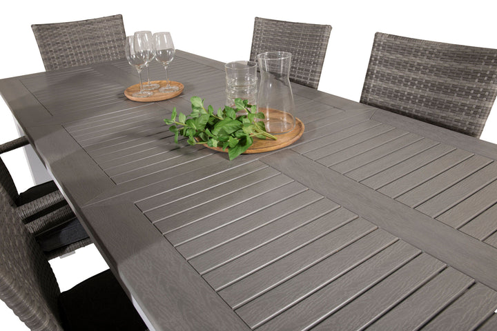 Venture Home Albany Dining Table 152/210*90 - White Alu / Grey Aintwood+Anna Arm Chair (stackable) - Grey_6