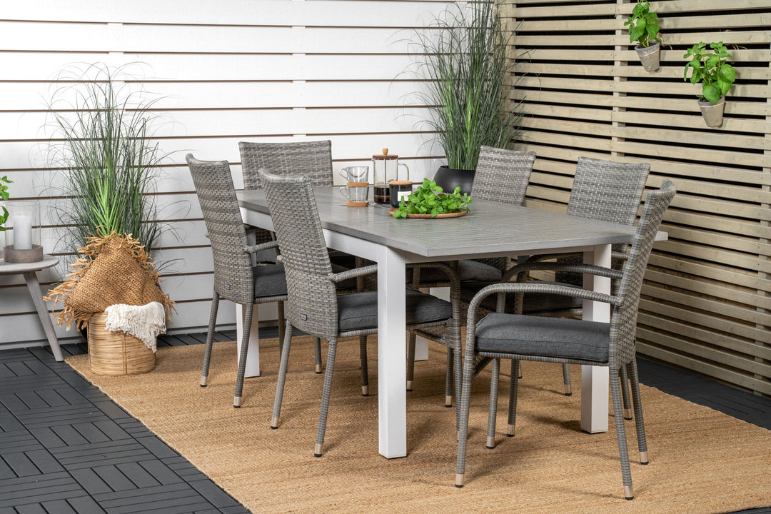 Venture Home Albany Dining Table 152/210*90 - White Alu / Grey Aintwood+Anna Arm Chair (stackable) - Grey_6