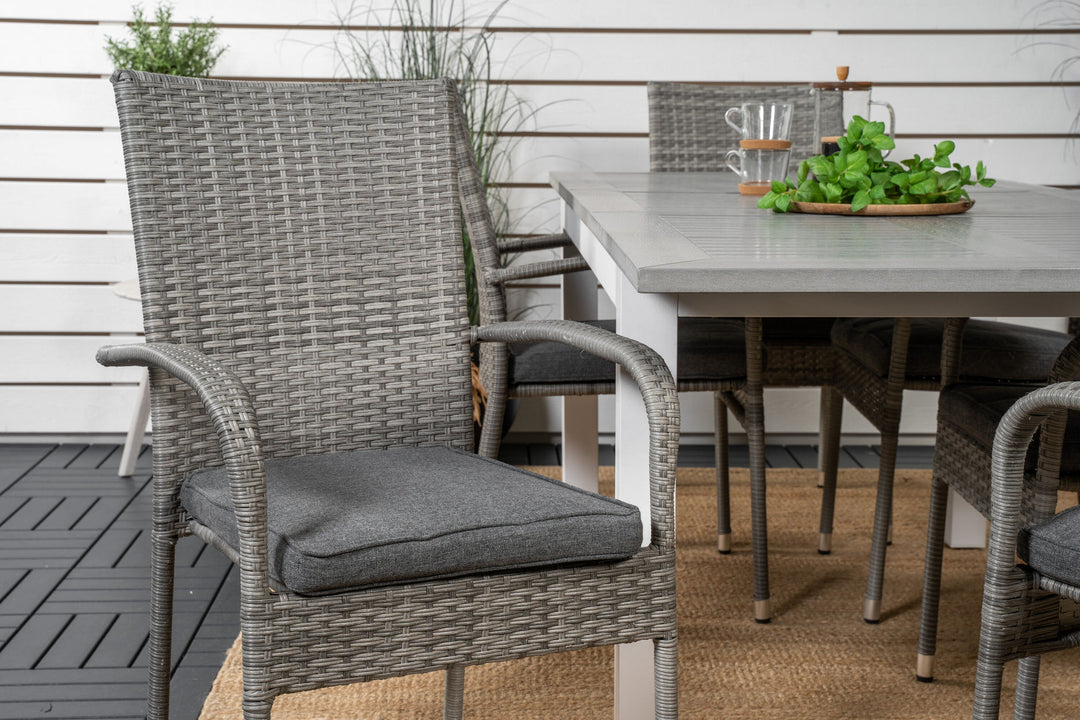 Venture Home Albany Dining Table 152/210*90 - White Alu / Grey Aintwood+Anna Arm Chair (stackable) - Grey_6