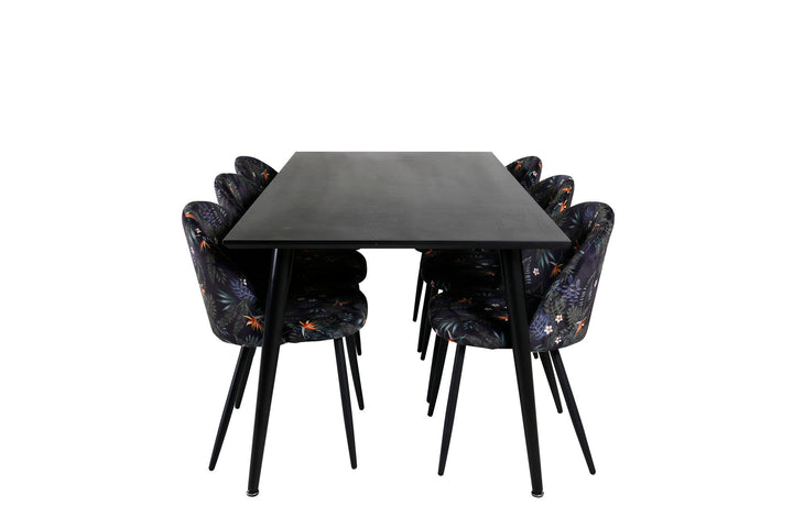 Venture Home Dipp Dining Table - 180*90cm - Black Veneer / all black legs +Velvet Dining Ch