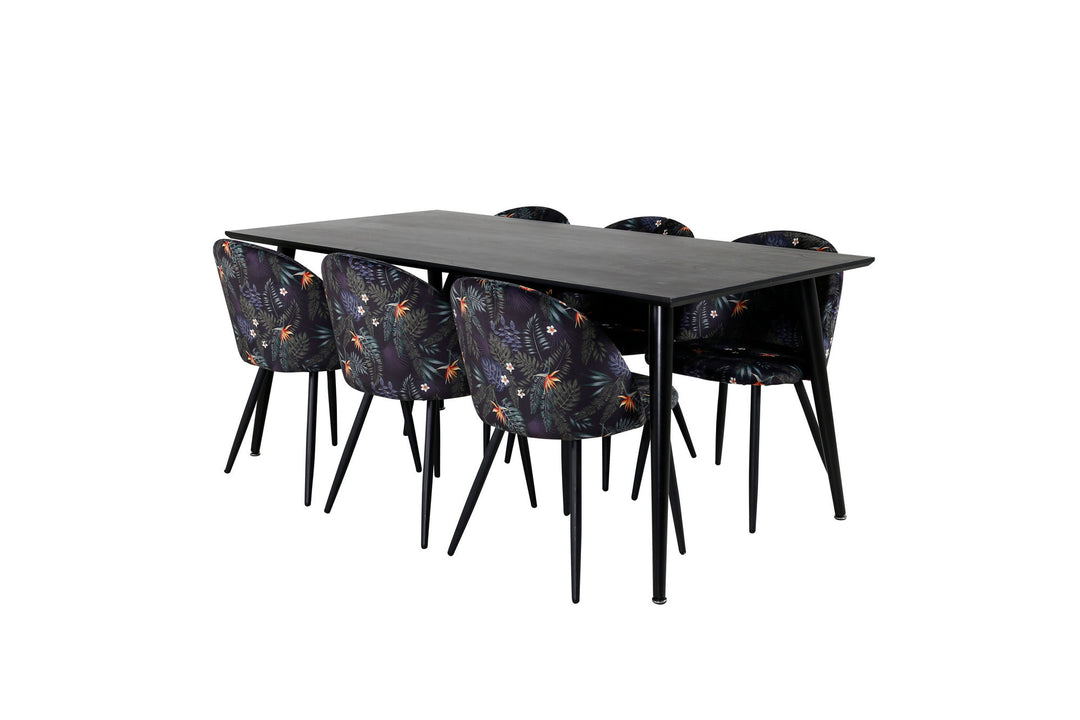 Venture Home Dipp Dining Table - 180*90cm - Black Veneer / all black legs +Velvet Dining Ch