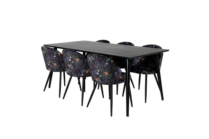 Venture Home Dipp Dining Table - 180*90cm - Black Veneer / all black legs +Velvet Dining Ch