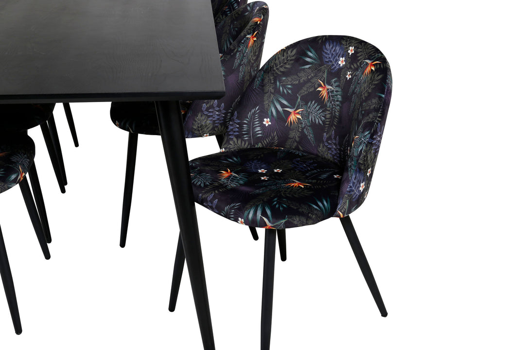 Venture Home Dipp Dining Table - 180*90cm - Black Veneer / all black legs +Velvet Dining Ch