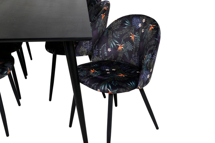 Venture Home Dipp Dining Table - 180*90cm - Black Veneer / all black legs +Velvet Dining Ch