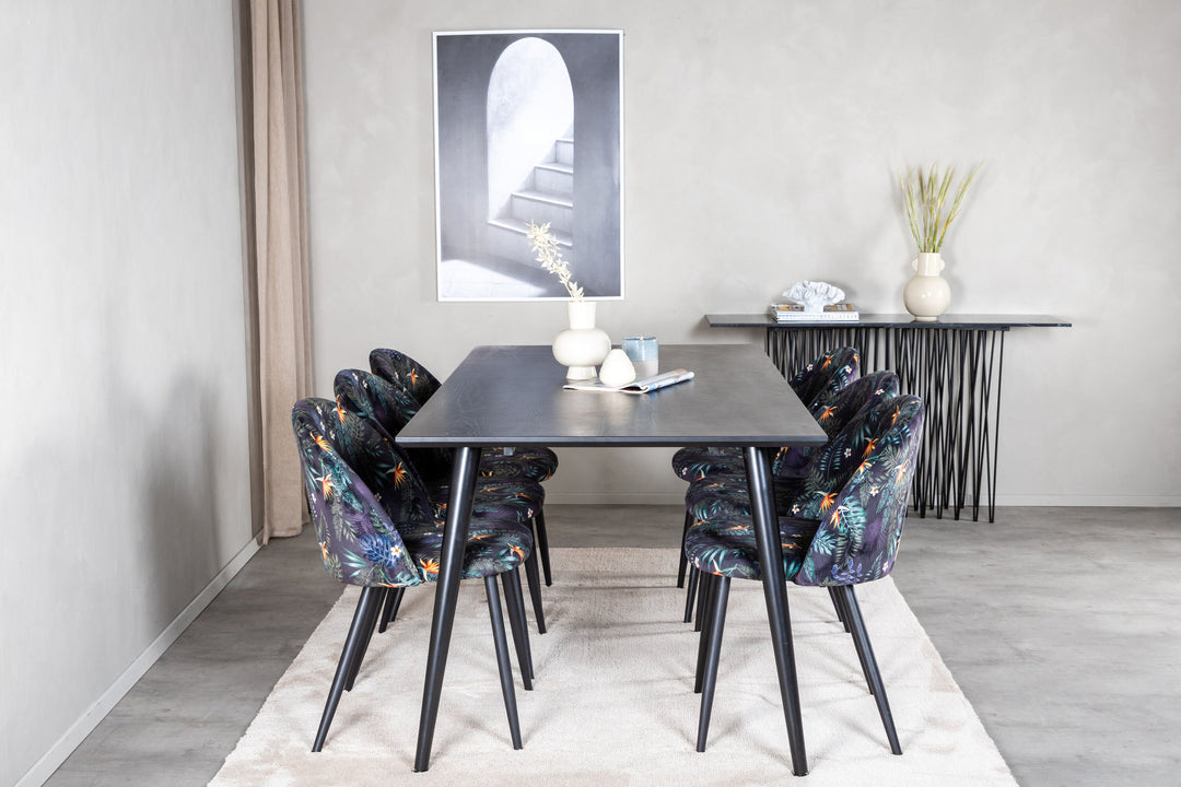 Venture Home Dipp Dining Table - 180*90cm - Black Veneer / all black legs +Velvet Dining Ch