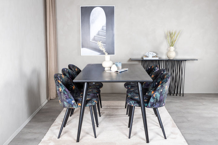 Venture Home Dipp Dining Table - 180*90cm - Black Veneer / all black legs +Velvet Dining Ch