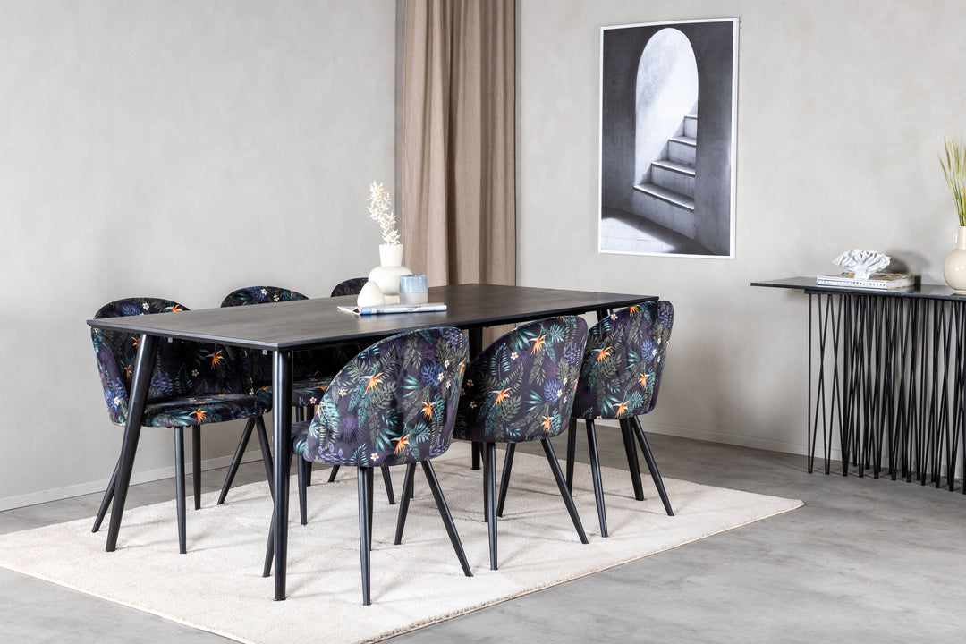 Venture Home Dipp Dining Table - 180*90cm - Black Veneer / all black legs +Velvet Dining Ch